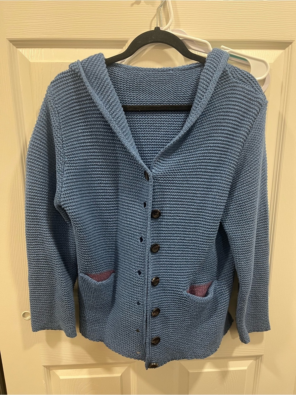 Light Blue Hooded Knit Button-Up Sweater